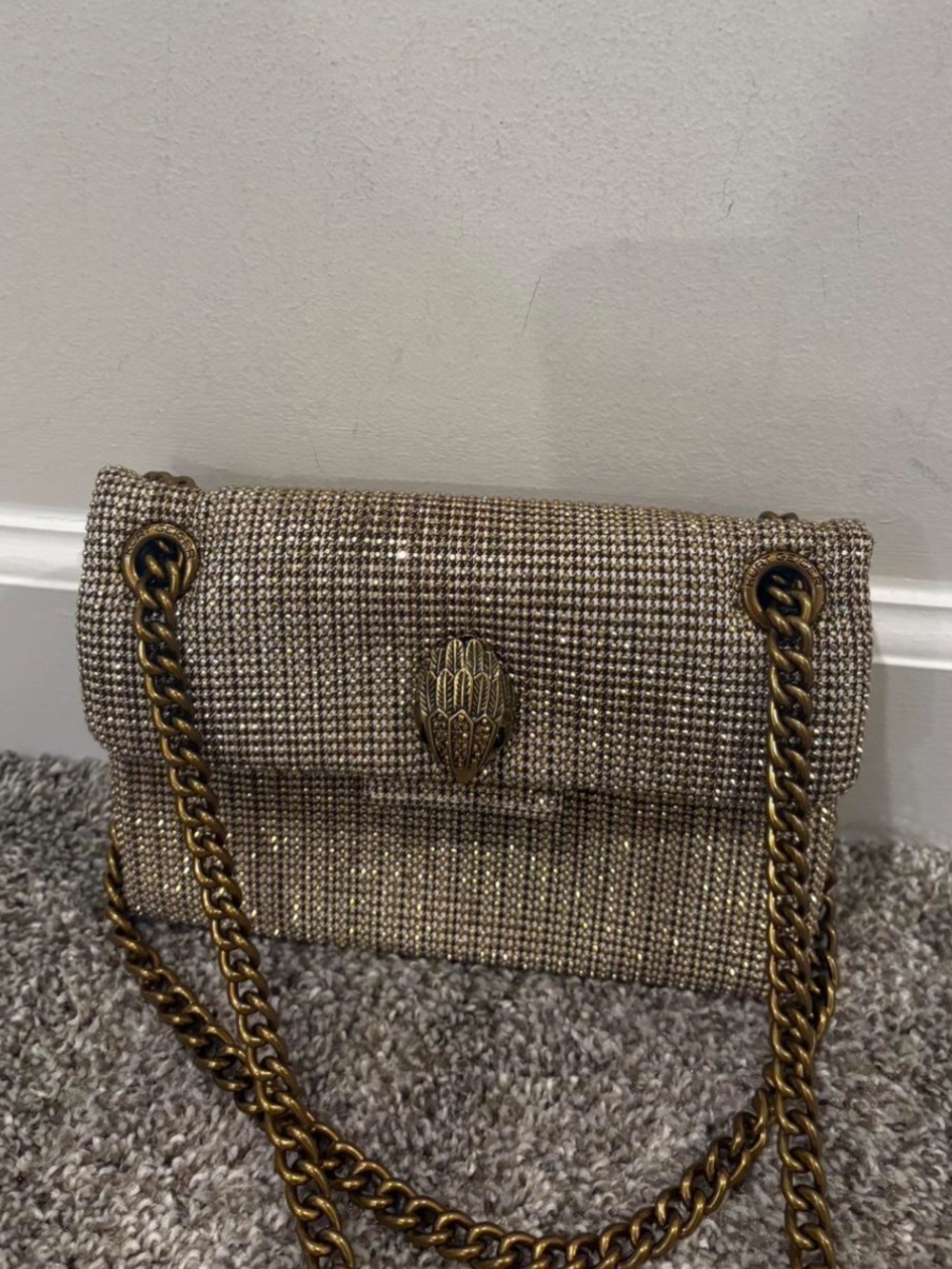 Kurt Geiger Metallic Woven Crossbody in Gold - Picture 2 of 3